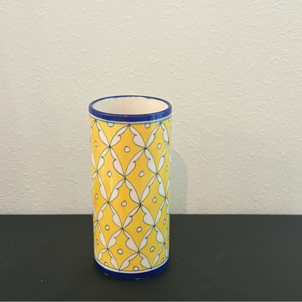 Yellow and Blue Patterned Vase